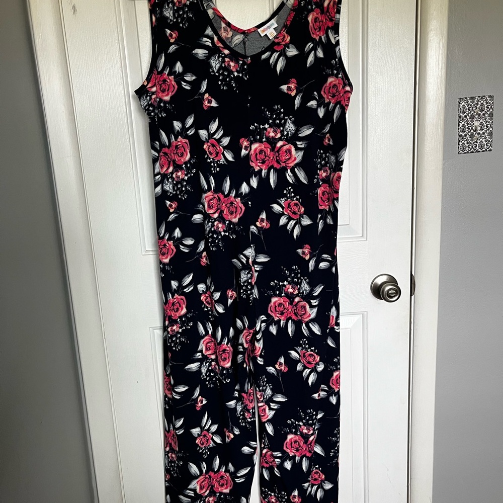LuLaRoe Black and Pink Floral Jumpsuit